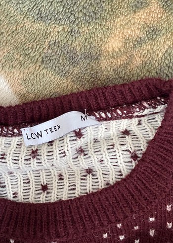 Bordo Bohem Desenli Kadın Triko Kazak - Görsel 2