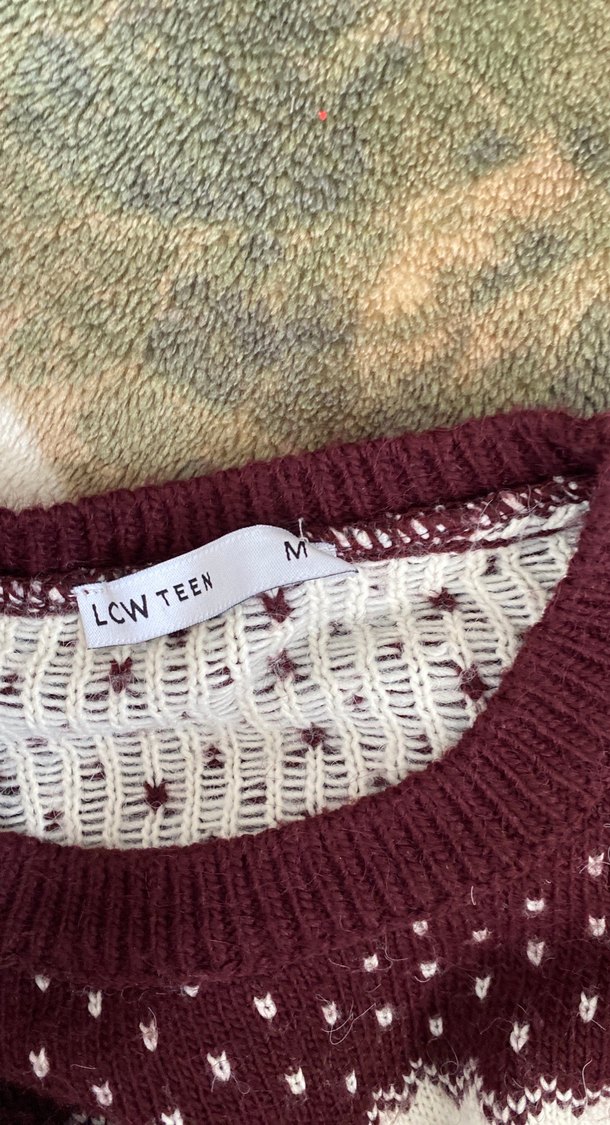 Bordo Bohem Desenli Kadın Triko Kazak - Görsel 2