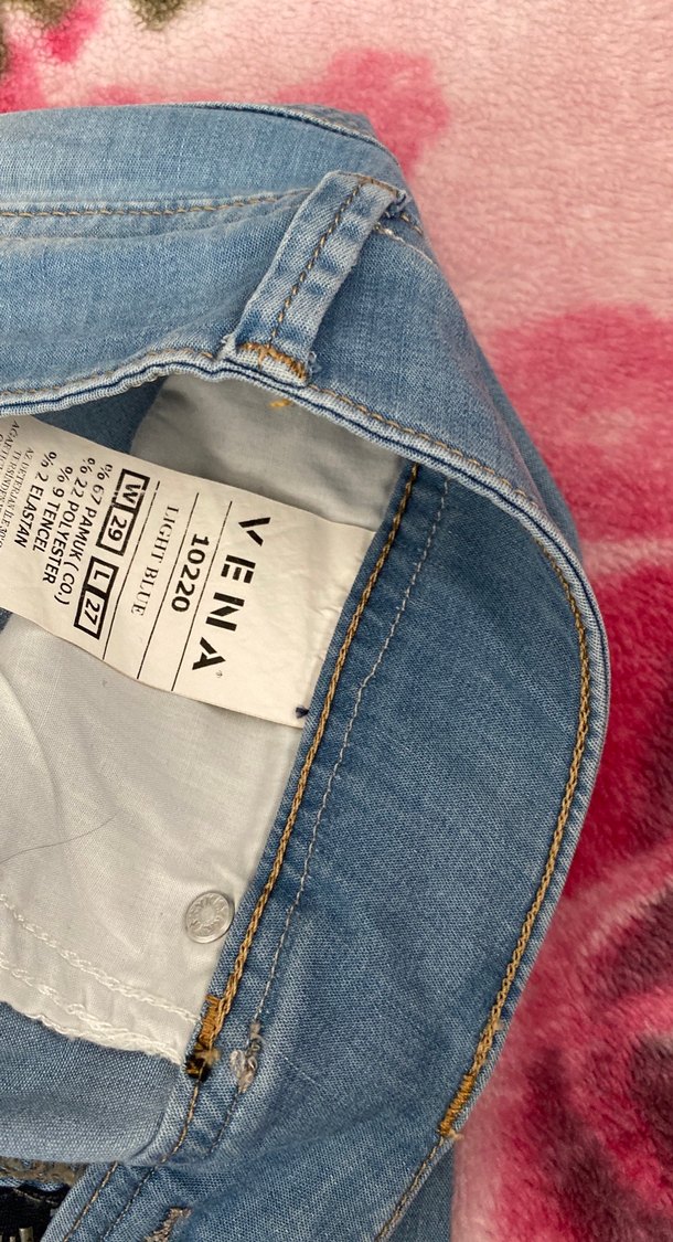 Kadın Mavi Peluş Detaylı Bol Kesim Denim Pantolon - Görsel 5