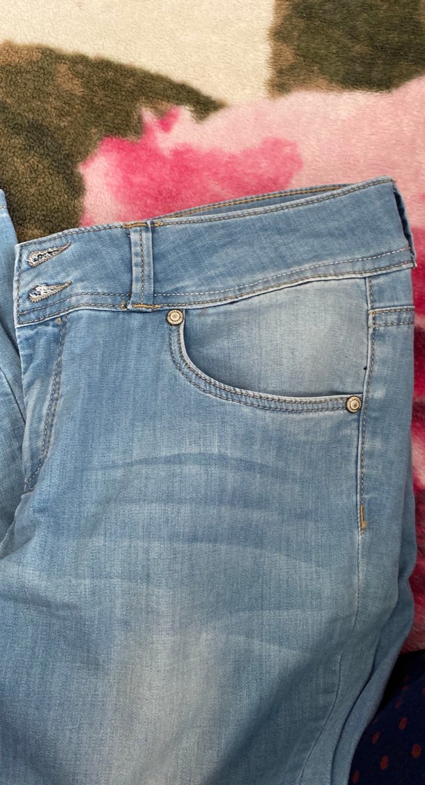 Kadın Mavi Peluş Detaylı Bol Kesim Denim Pantolon - Görsel 2