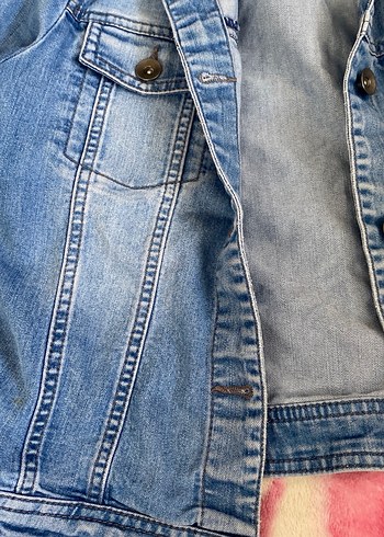 Düğmeli Mavi Denim Kadın Ceket - Görsel 3