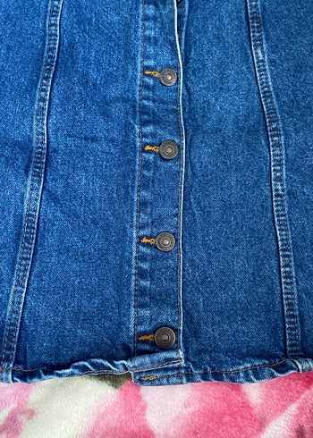 Düğmeli Koyu Mavi Denim Mini Etek - Görsel 2