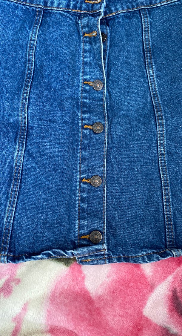 Düğmeli Koyu Mavi Denim Mini Etek - Görsel 2