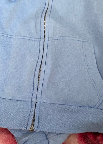 Mavi Kapüşonlu Fermuarlı Kadın Ceket - Görsel 3