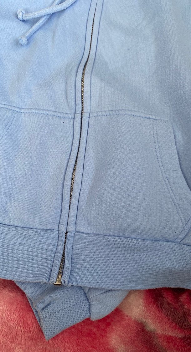 Mavi Kapüşonlu Fermuarlı Kadın Ceket - Görsel 3