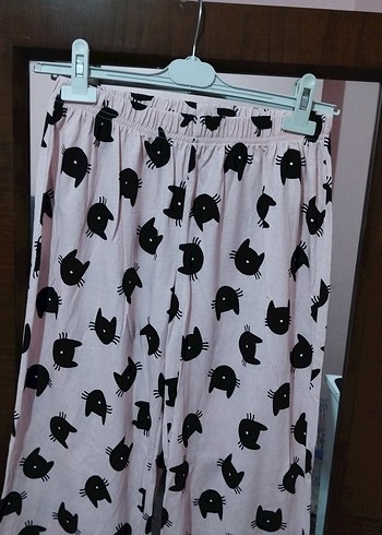 Diğer Pembe Siyah Desenli Rahat Kadın Pijama Altı