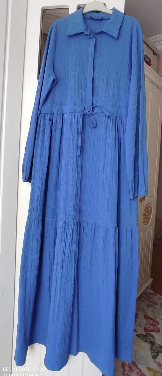 Mavi Bol Kesim Uzun Bohem Elbise - Görsel 2