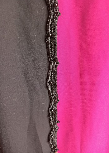 42 Beden pembe Renk Uzun Kollu Siyah-Pembe Gotik Uzun Elbise