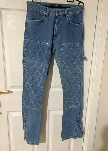 Diğer İkoa Paris Gri Mavi Erkek Denim Bol Kesim Midi Pantolon