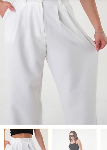 40 Beden Beyaz Regular Fit Midi Kumaş Pantolon