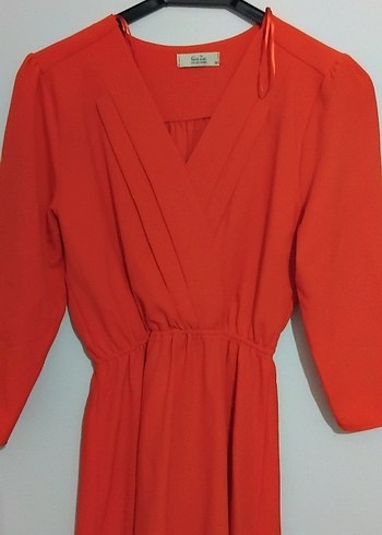 Kadın Turuncu Midi Elbise - Görsel 3