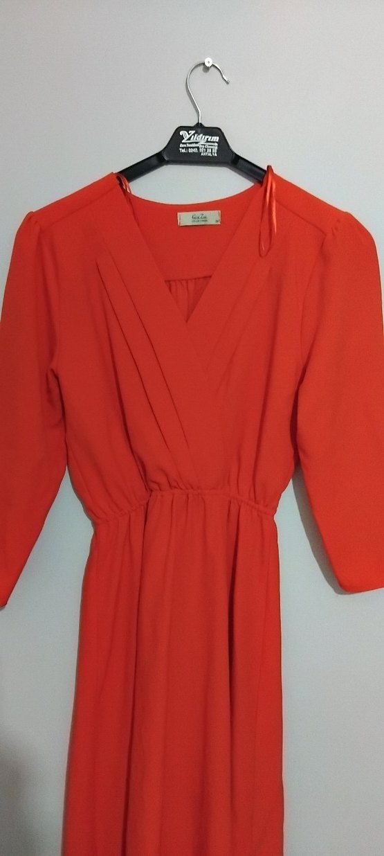 Kadın Turuncu Midi Elbise - Görsel 3