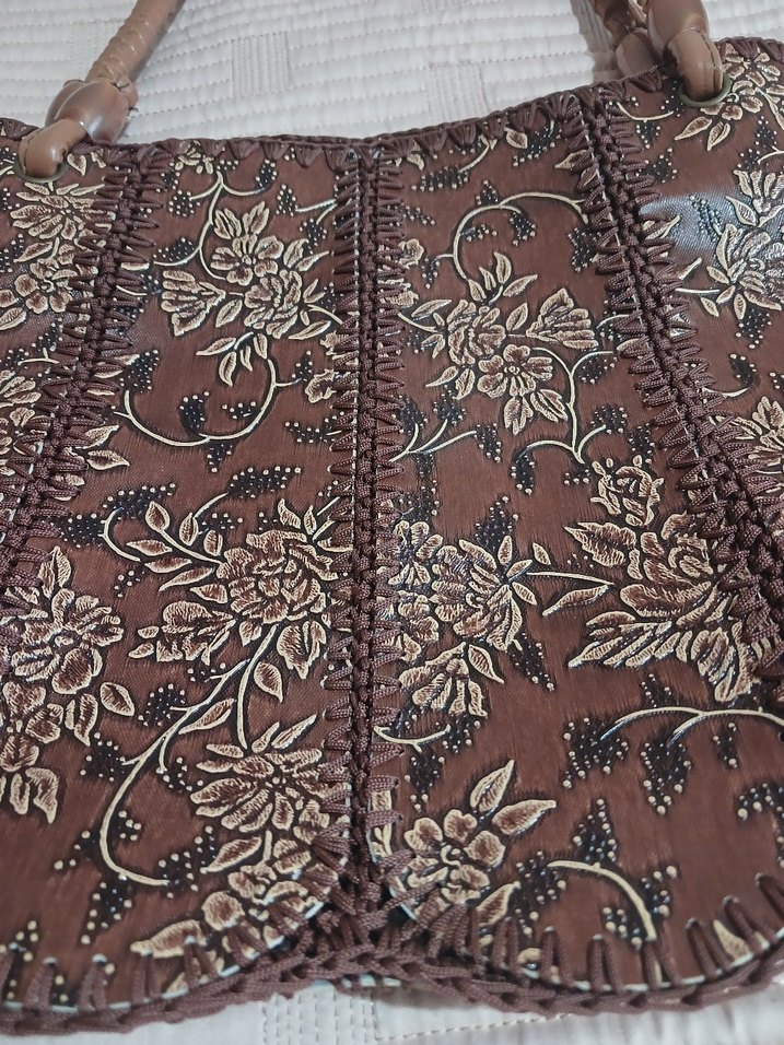 Kahverengi Nakışlı Dantel Detaylı Çanta - Görsel 2