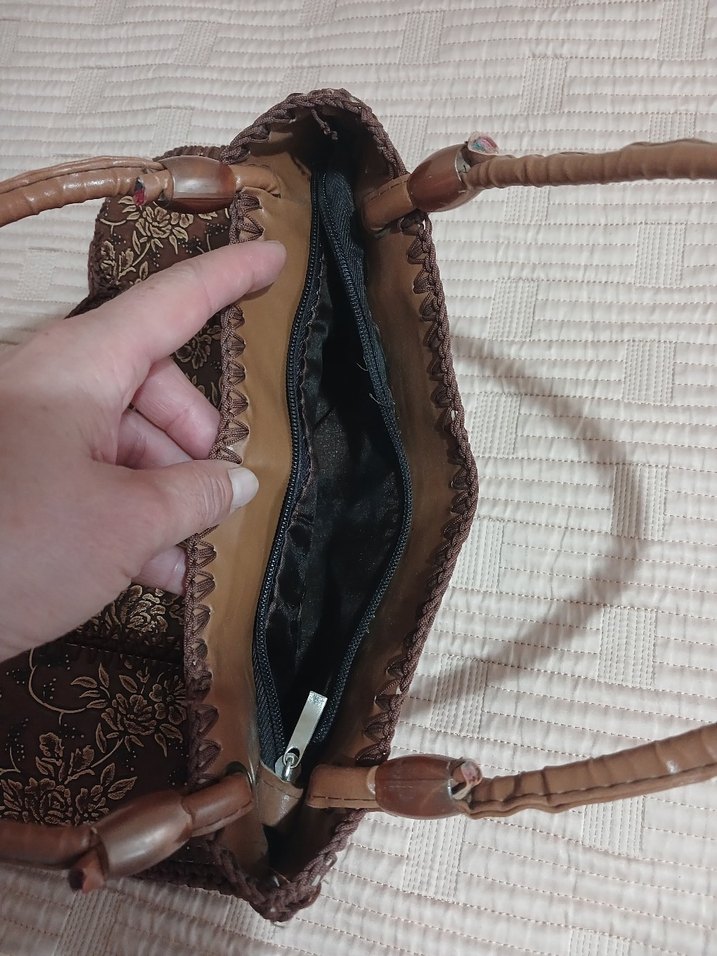 Kahverengi Nakışlı Dantel Detaylı Çanta - Görsel 3