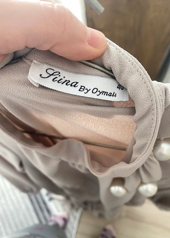 40 Beden ten rengi Renk Bej Uzun Keten Elbise, Dökümlü ve Yüksek Yakalı