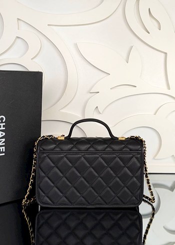  Beden siyah Renk Chanel Siyah Deri Zincir Detaylı Kadın Evrak Çantası
