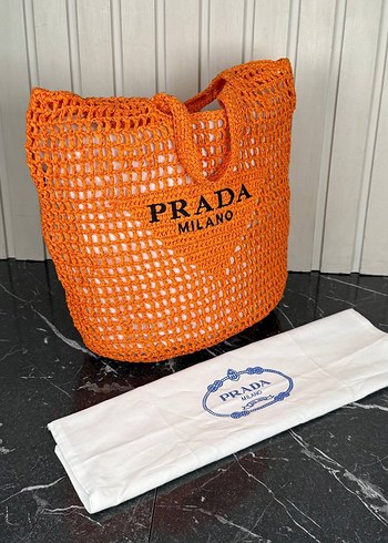 Parlak Turuncu Örgü Prada Kadın Çanta