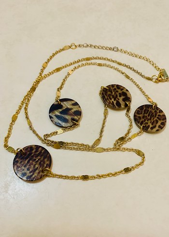 Çelik Uzun Zincirli  leopar Desenli Bohem Kolye - Görsel 2