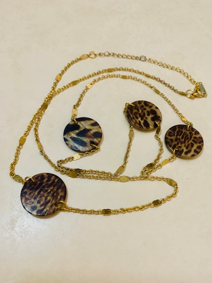 Çelik Uzun Zincirli  leopar Desenli Bohem Kolye - Görsel 2