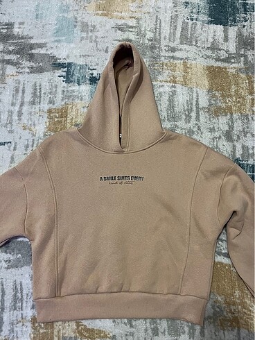 Kadın bej crop sweat