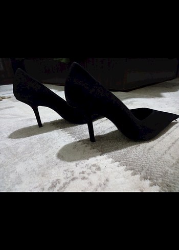 Siyah Süet Stiletto Topuklu Kadın Ayakkabı - Görsel 2