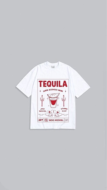 Oversize Tequılıa Baskılı Unisex T-shirt
