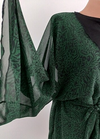 Tasarımcı Siyah yeşil Kimono PAREO kaftan 