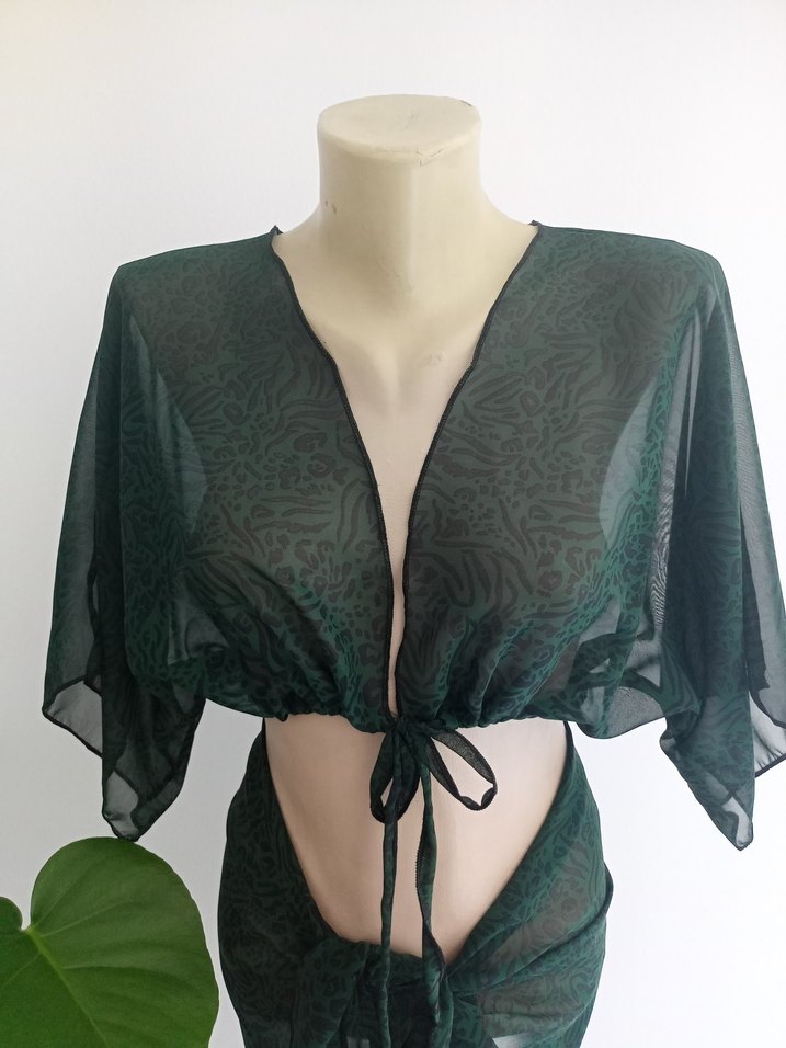 zümrüt yeşili şifon pareo büstiyer takımı - Görsel 4
