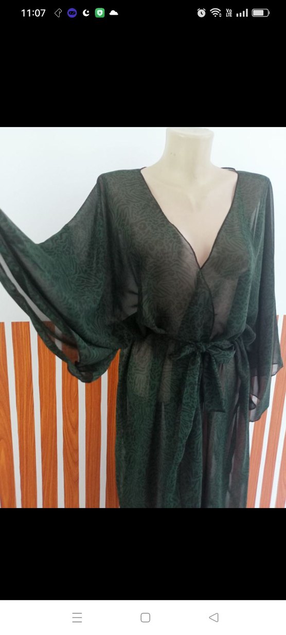 zümrüt yeşili şifon pareo kimono - Görsel 2