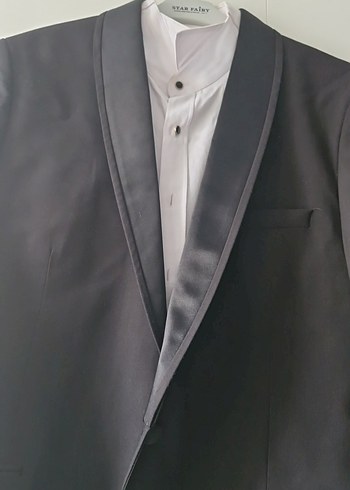Klasik Kesim siyah Düğmeli Damat Takımı saten detaylı