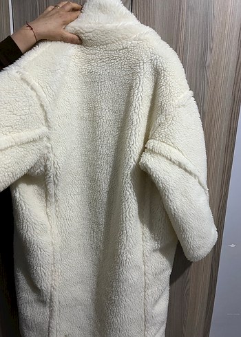 Beyaz Kürklü Midi Street Wear Kadın Ceket - Görsel 3