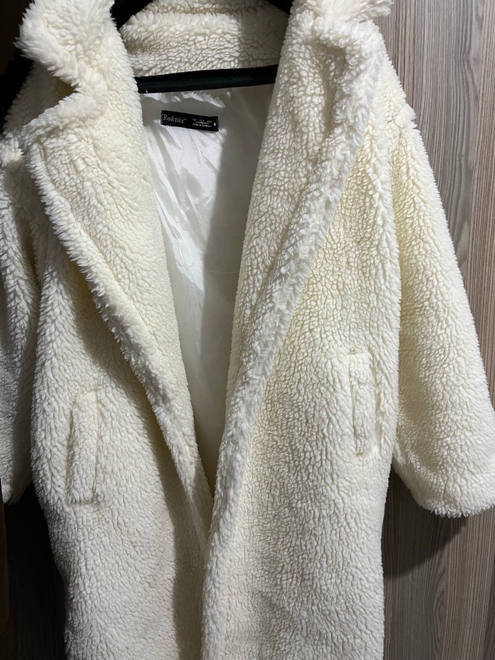 Beyaz Kürklü Midi Street Wear Kadın Ceket - Görsel 5