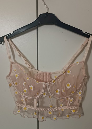 Bej Nakışlı Dantelli Mini Büstiyer