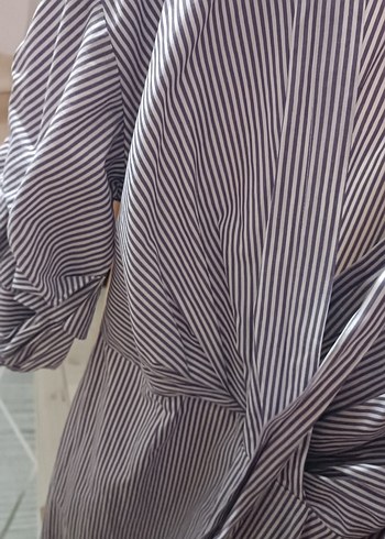 Gri Çizgili Midi Kadın Elbise - Görsel 5