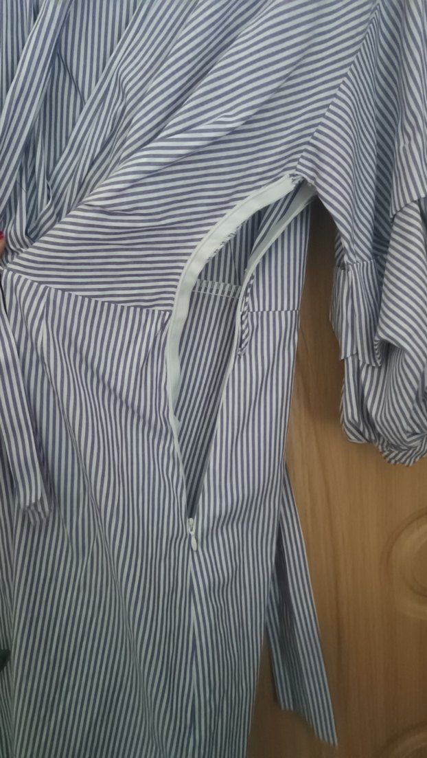 Gri Çizgili Midi Kadın Elbise - Görsel 2