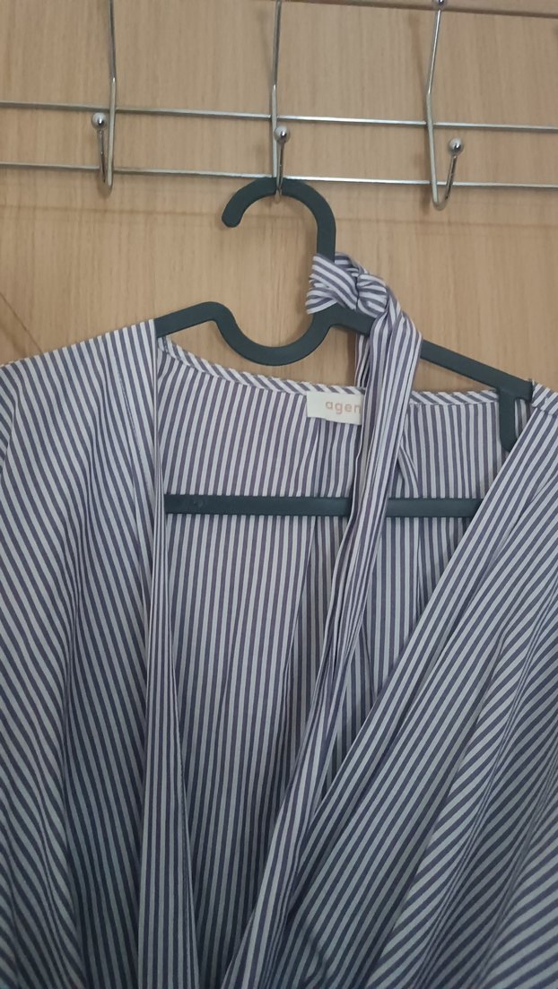 Gri Çizgili Midi Kadın Elbise - Görsel 3