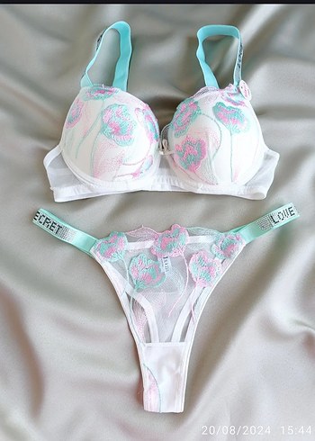 Nakışlı Pastel Bohem Beyaz Sütyen Takımı - Görsel 3