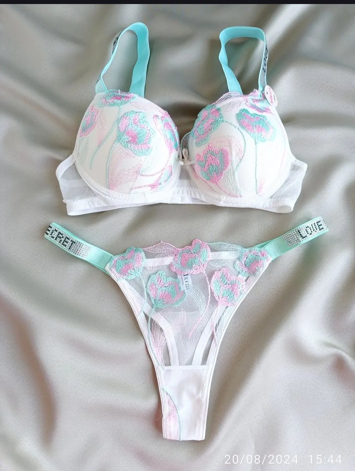 Nakışlı Pastel Bohem Beyaz Sütyen Takımı - Görsel 3