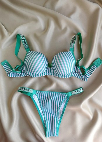 Renkli Çizgili Yeşil Sütyen ve Külot Takımı - Görsel 4