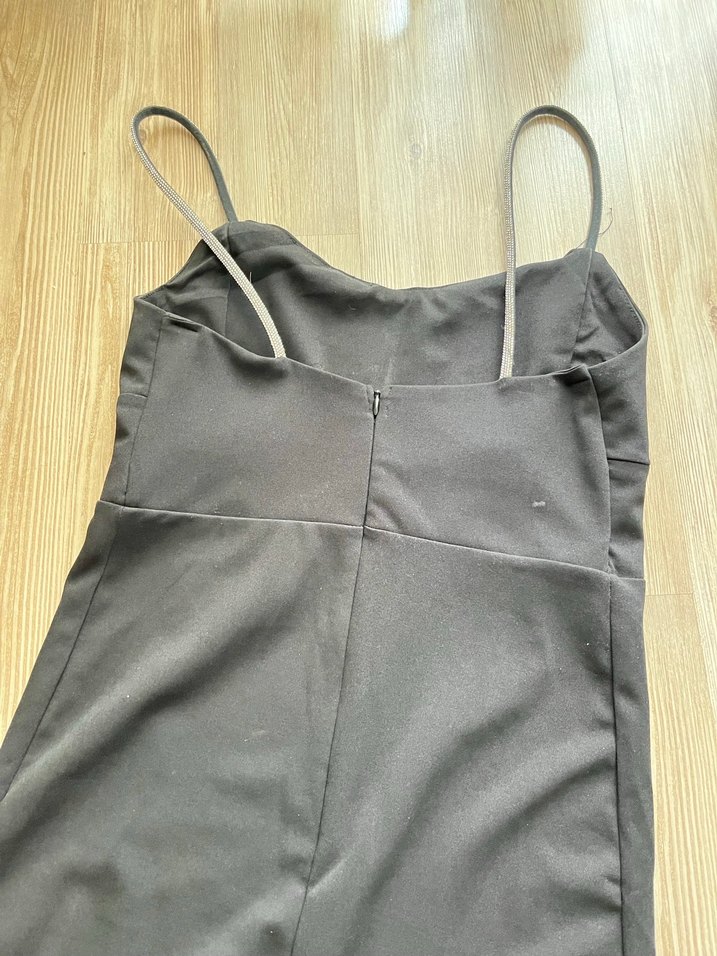 Siyah Midi İnce Askılı Kadın Elbise - Görsel 3