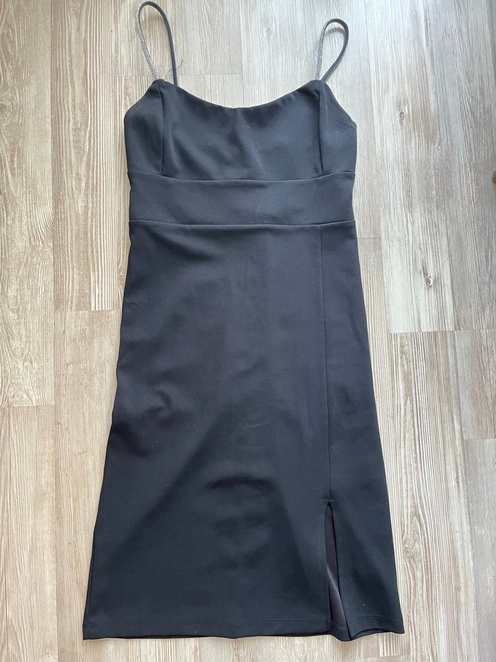 Siyah Midi İnce Askılı Kadın Elbise - Görsel 2