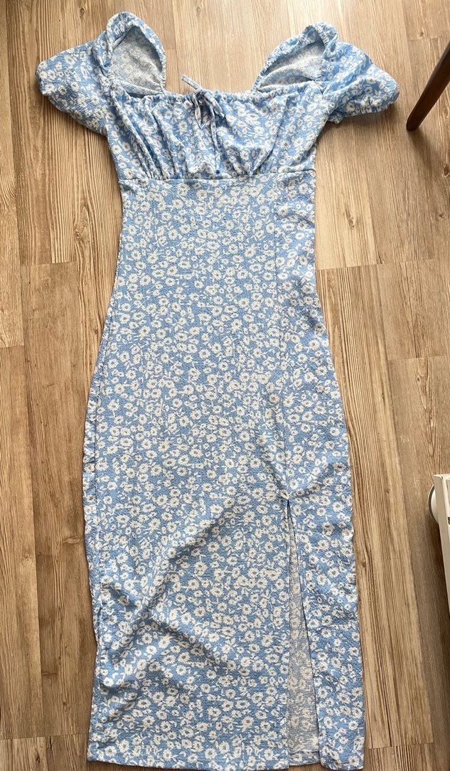 Mavi Çiçekli Uzun Bohem Elbise - Görsel 2