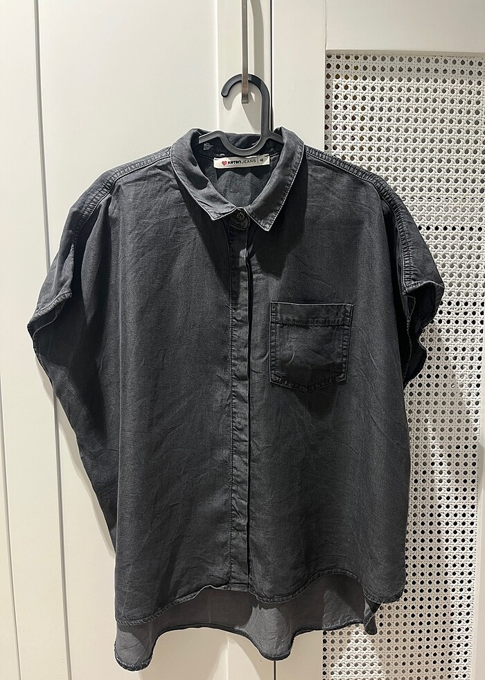 KOTON. 36-42 Beden. GRİ SATEN KOT KARIŞIKI GÖMLEK - Görsel 2