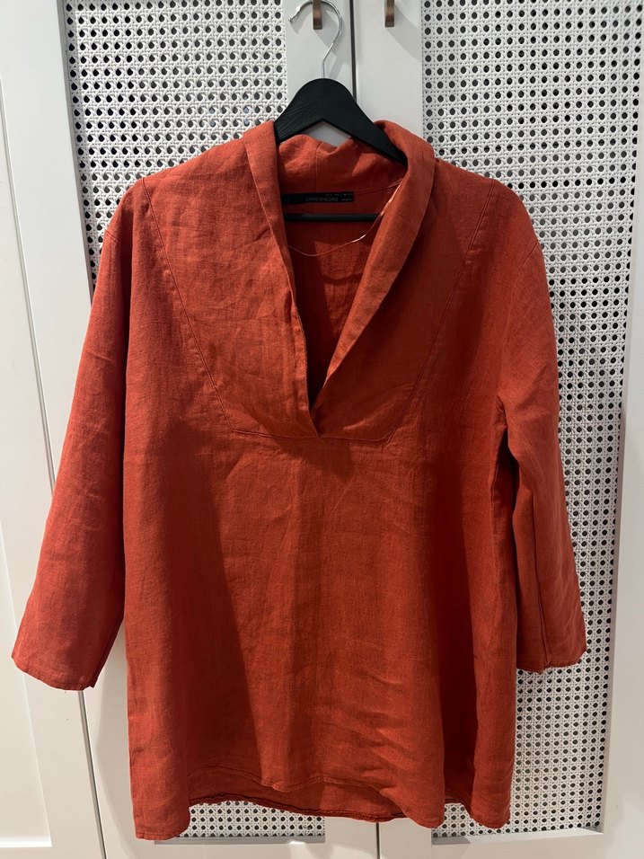 Turuncu Keten Gömlek. Hiç giyilmedi - Görsel 3