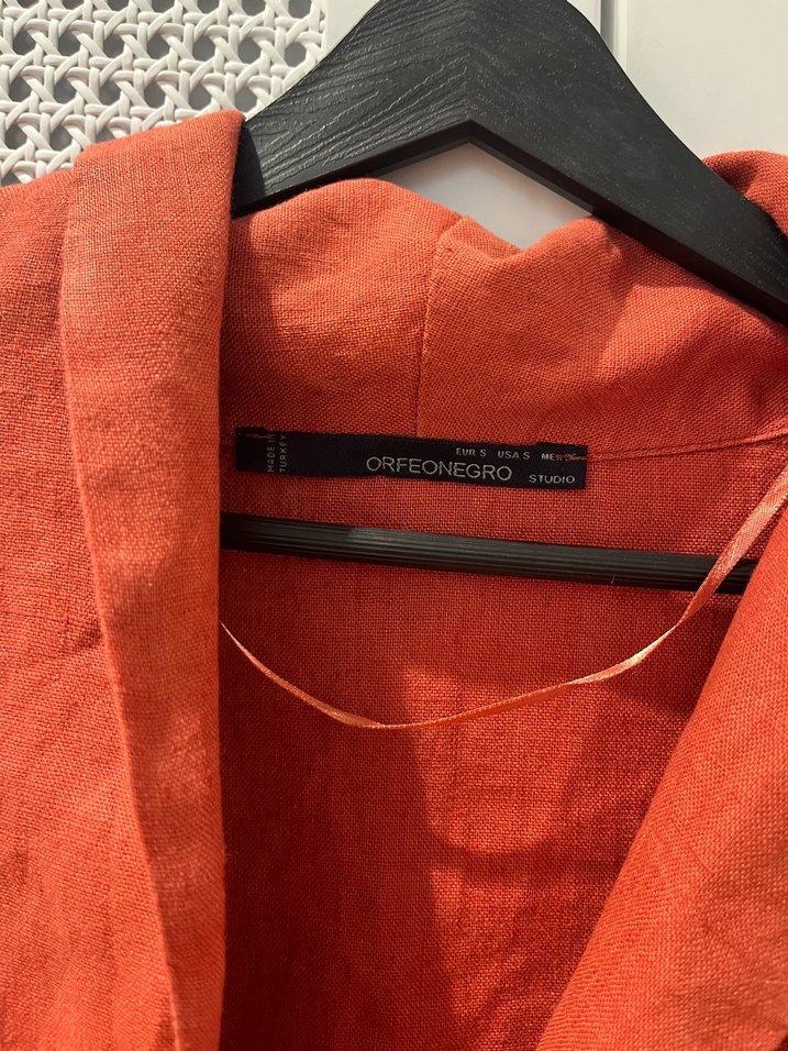 Turuncu Keten Gömlek. Hiç giyilmedi - Görsel 2