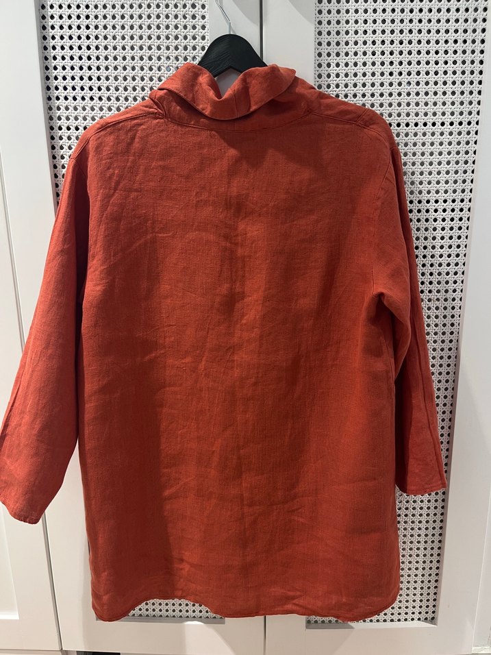 Turuncu Keten Gömlek. Hiç giyilmedi - Görsel 4