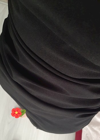 l Beden siyah Renk Siyah Midi Kadın Elbise, Yüksek Yakalı, Beli drape detaylı