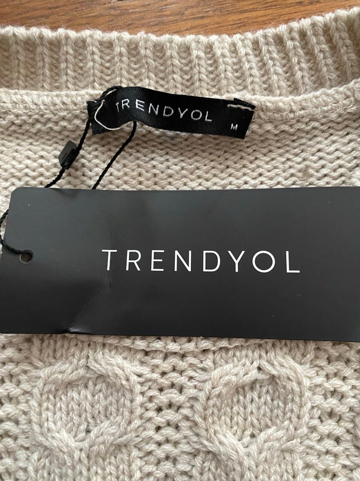 Bej Bohem Örgü Kolsuz Kadın Süveter - Görsel 3