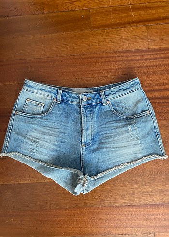 Kadın Açık Mavi Bağlama Desenli Kısa Denim Şort - Görsel 4