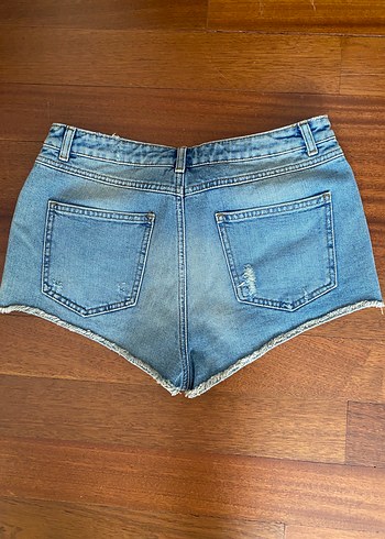 Kadın Açık Mavi Bağlama Desenli Kısa Denim Şort - Görsel 5